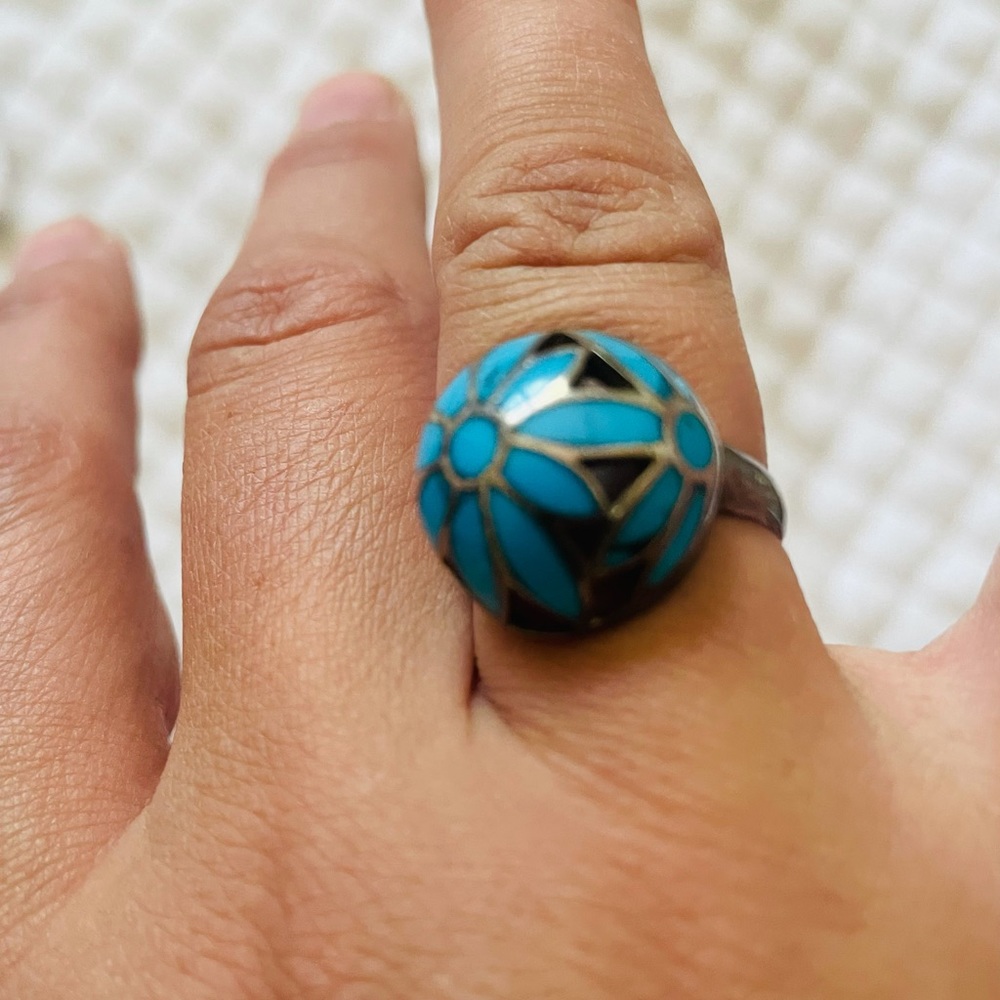 Blue vintage turquoise ring size 7 marked 925 - Picture 3 of 4
